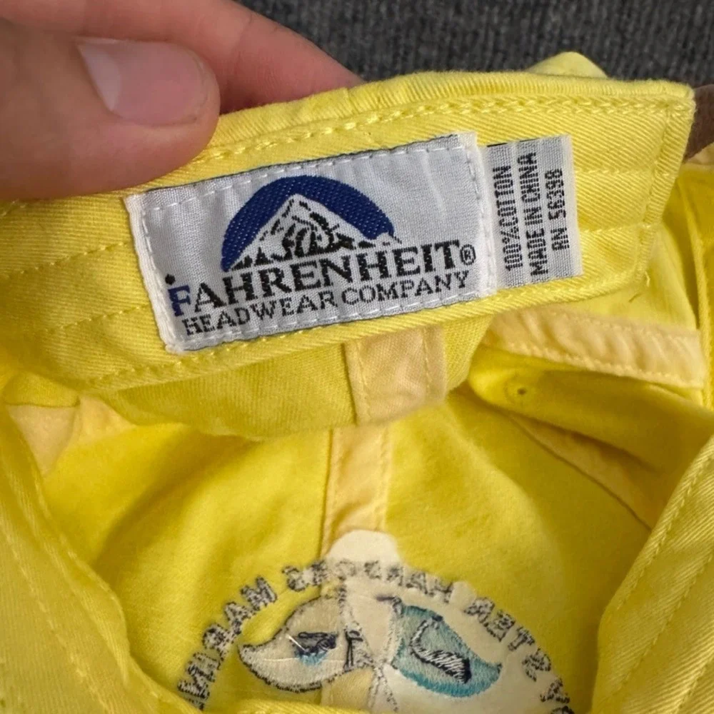 Fahrenheit Oyster Harbors Marine Cape Cod Yellow Hat Leather Strap Baseball Cap